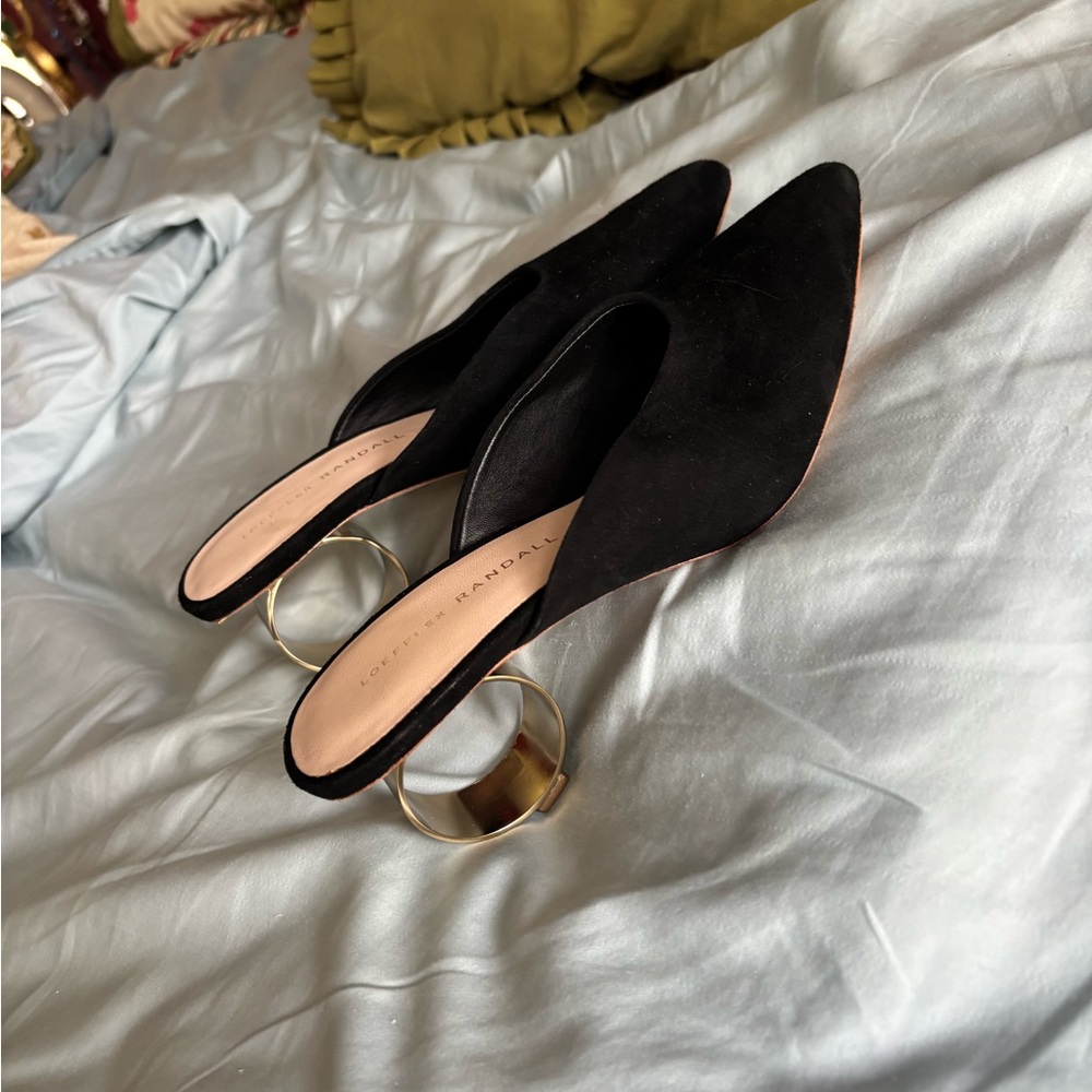 Loeffler Randall Black and Gold Mules